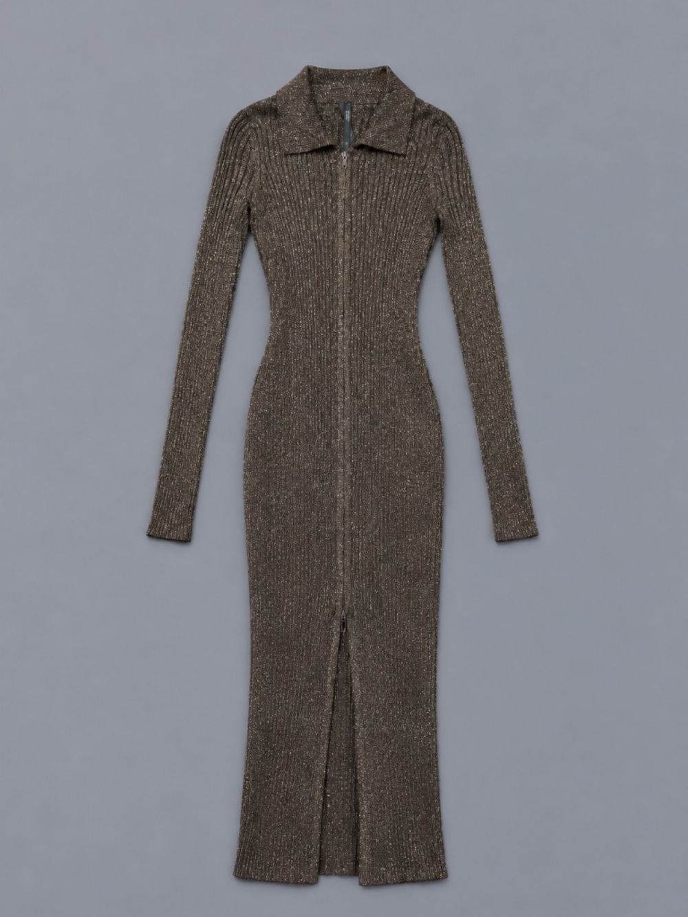 By Anthropologie Metallic Ribbed Zip Front Dress XS